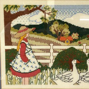 Vintage Wall Art - Vtg Needlepoint Cross-Stitch Farm Scene Framed Mat Vintage Wall Art - Vtg Needlepoint Cross-Stitch Farm Scene Framed Mat